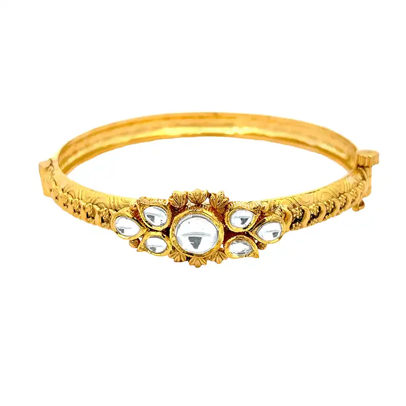 22K Gold Floral Fashion Bangle - Free size